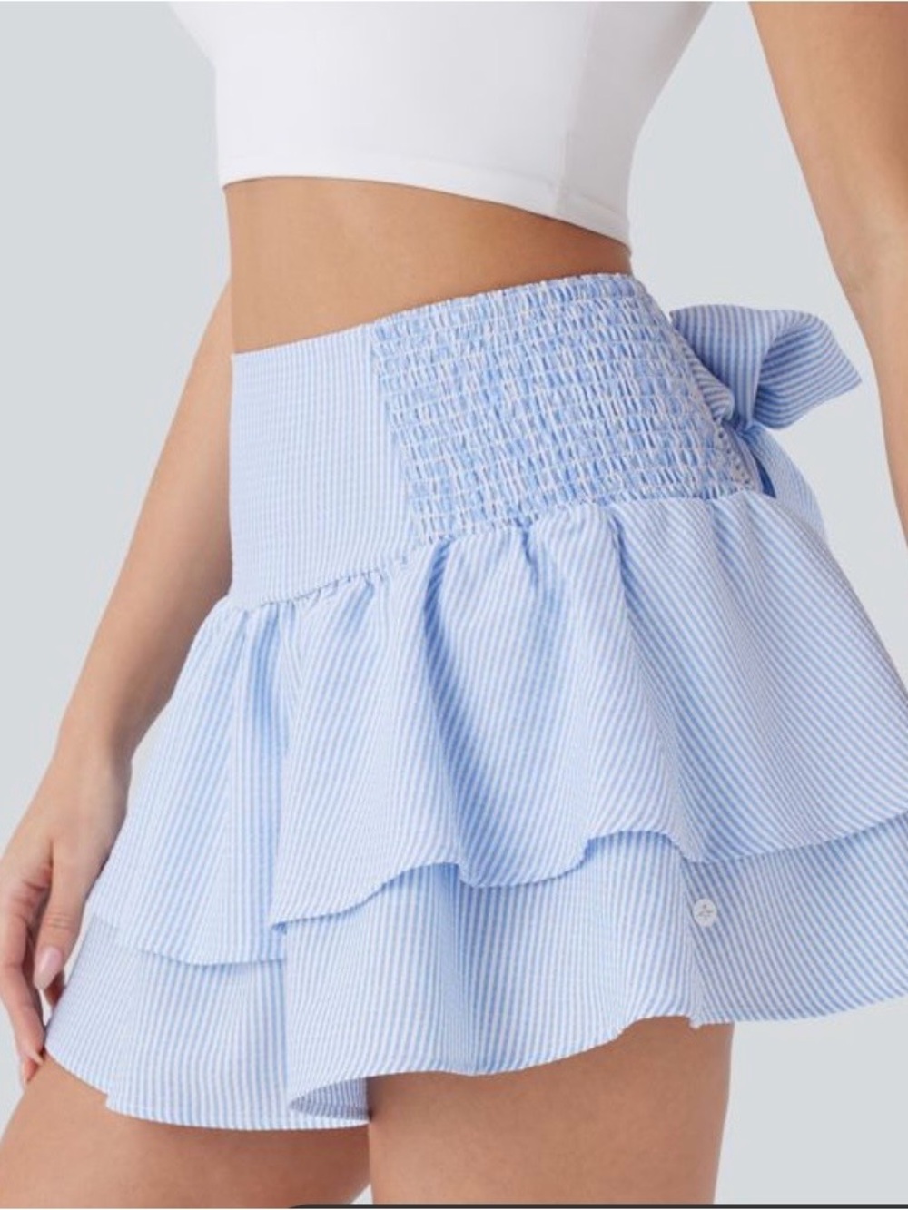 Halara High Waisted Tie Back Shirred Tiered Mini Casual Shirt A-Line Ruched